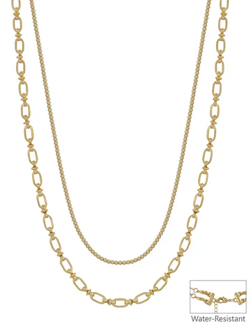 2MM Beaded and Chain Layered 16"-18" Necklace - Image 2