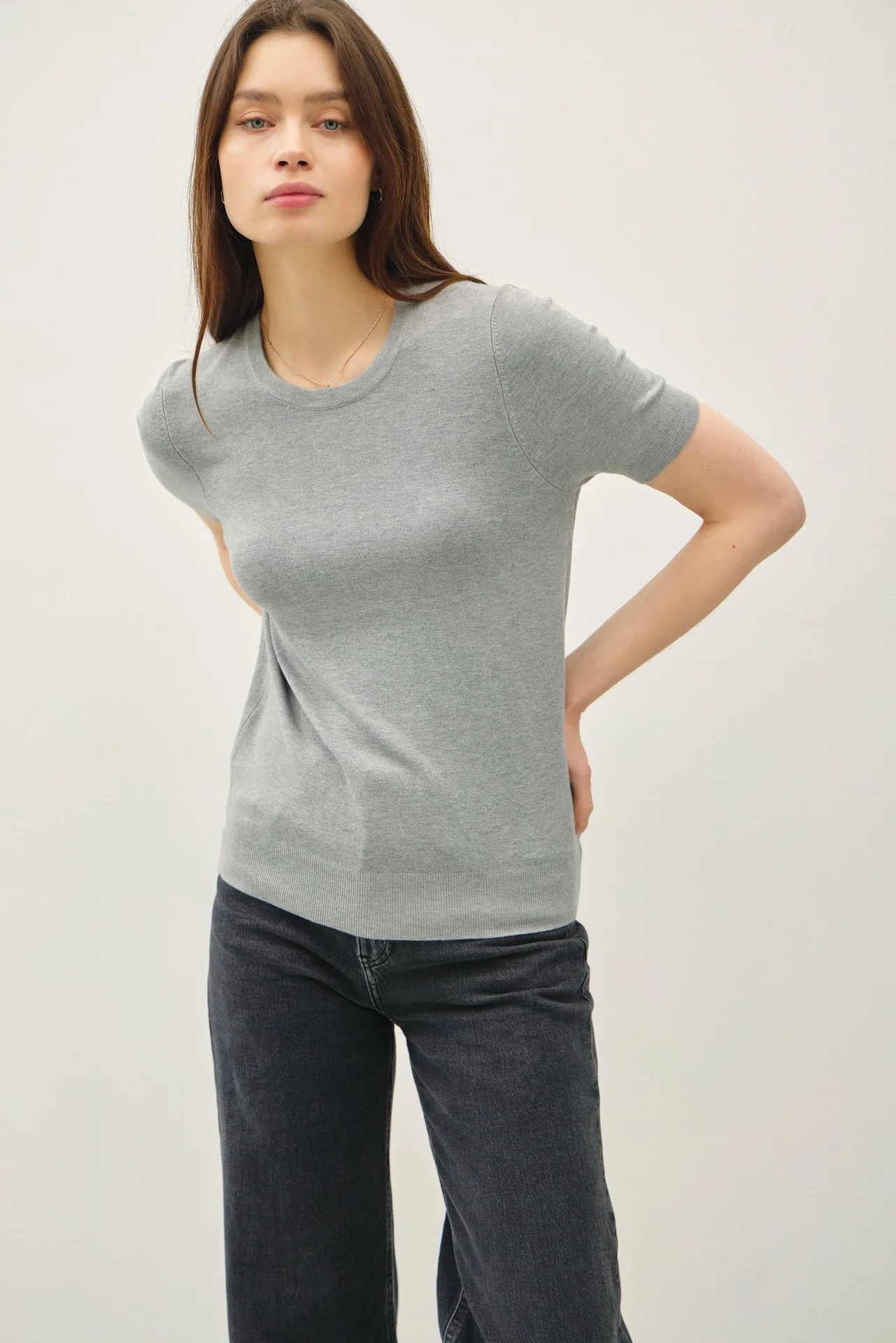 Basic Sweater Tee with Cuffing Detail at Sleeve - Image 3