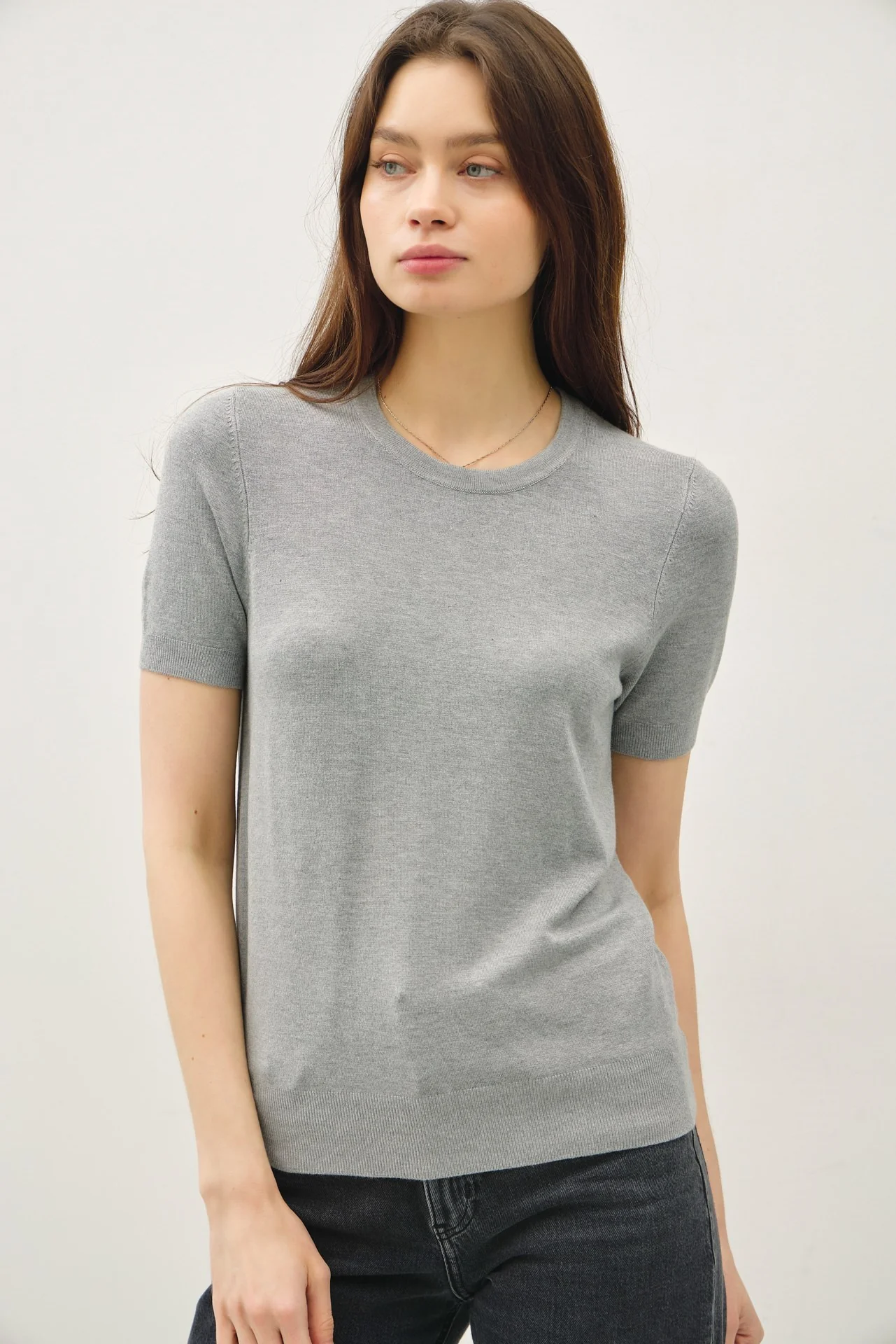 Basic Sweater Tee with Cuffing Detail at Sleeve - Image 4