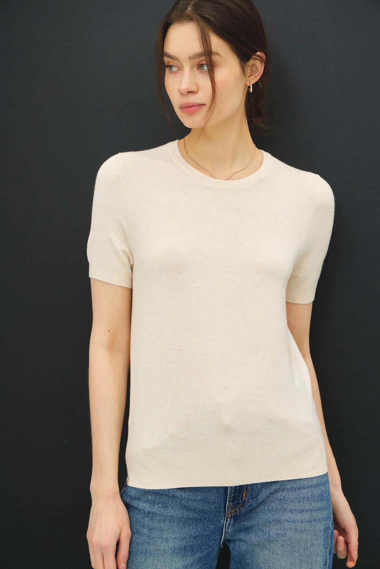 Basic Sweater Tee with Cuffing Detail at Sleeve - Image 6