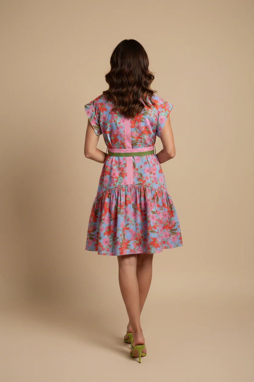 BELTED FLORAL DRESS WITH STRIPED BELT - Image 2