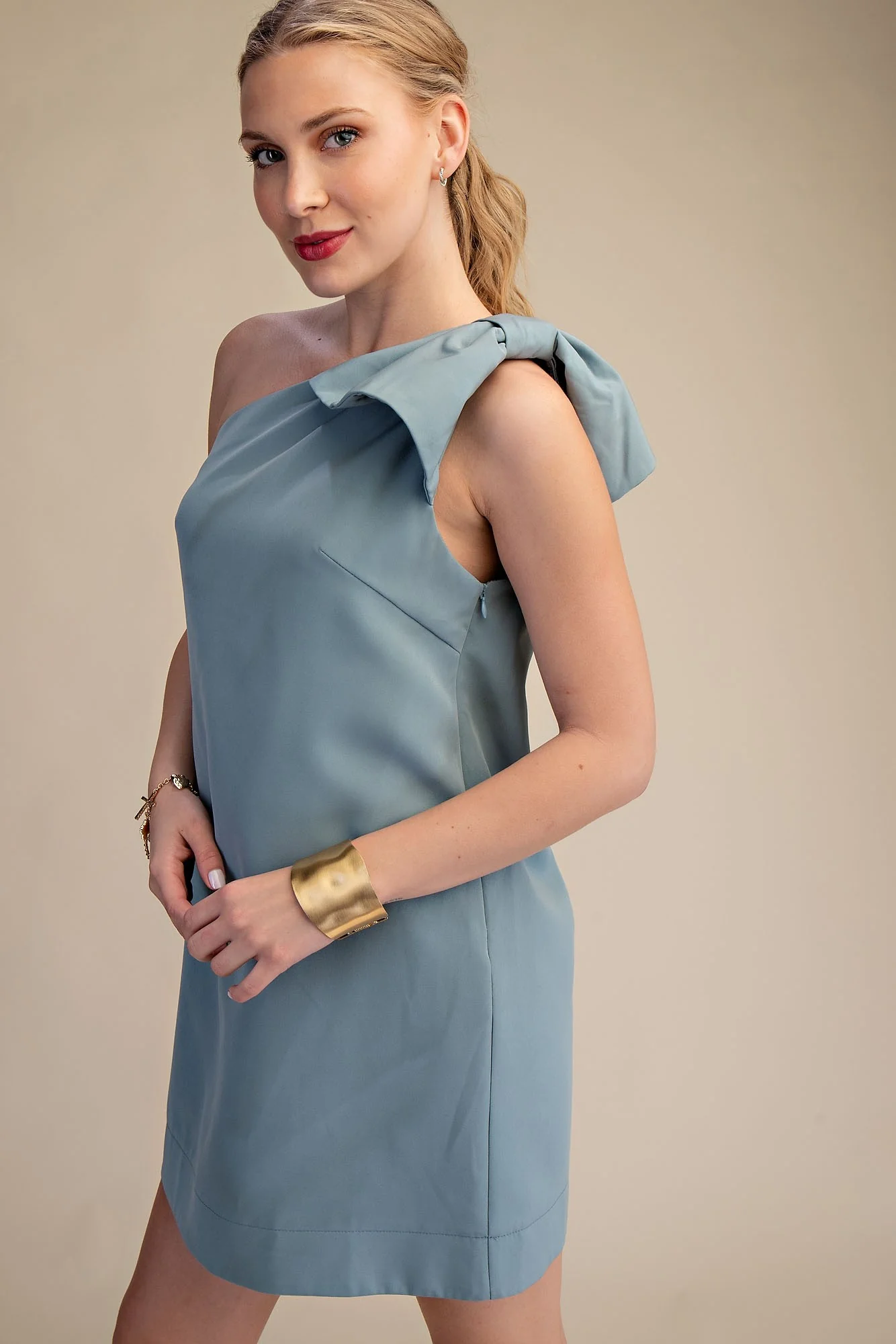 Bow One Shoulder Mini Dress