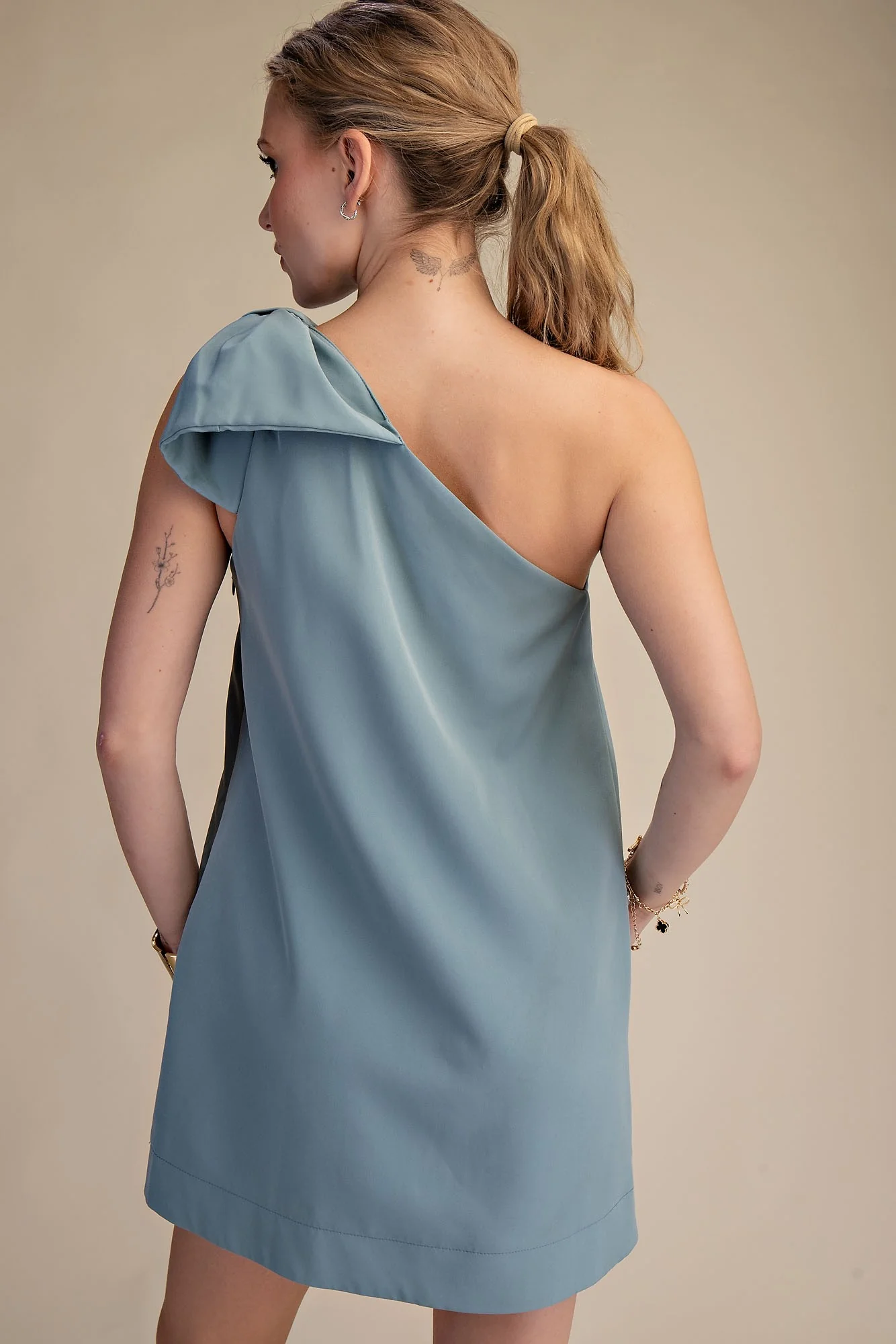 Bow One Shoulder Mini Dress - Image 2