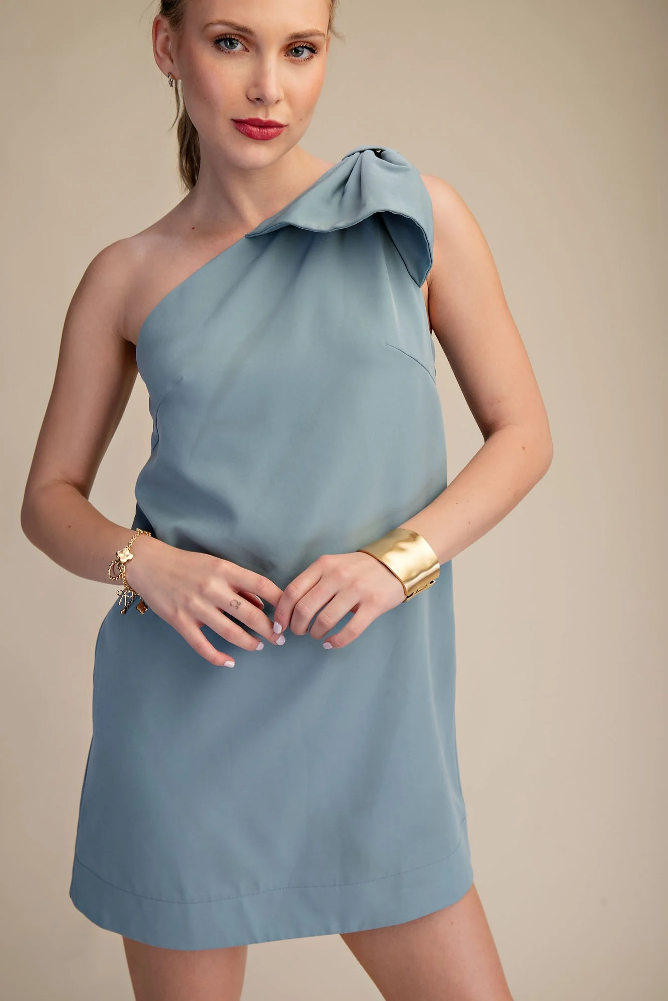 Bow One Shoulder Mini Dress - Image 3
