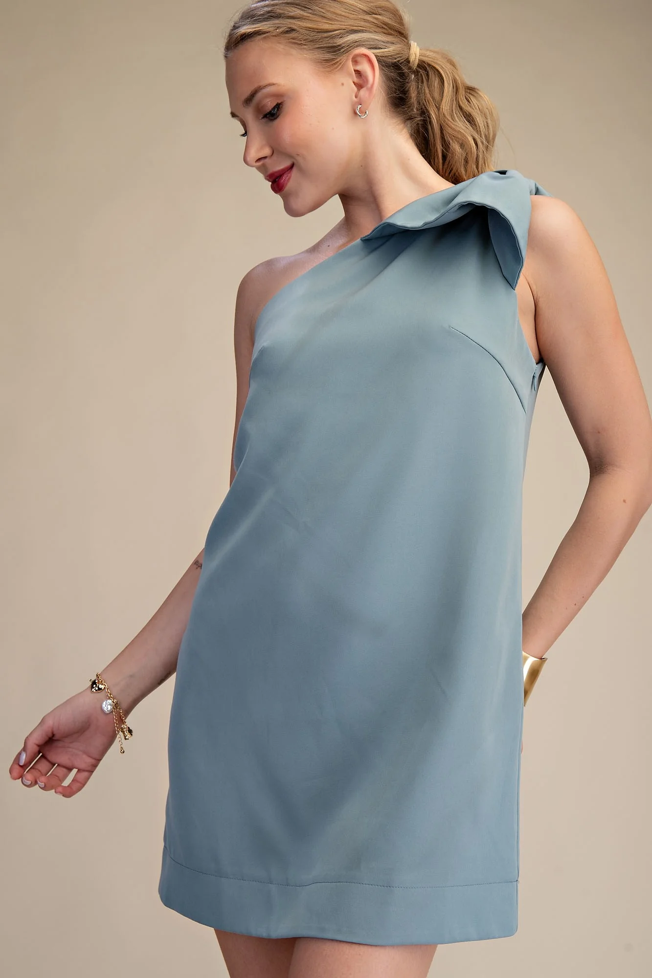 Bow One Shoulder Mini Dress - Image 4