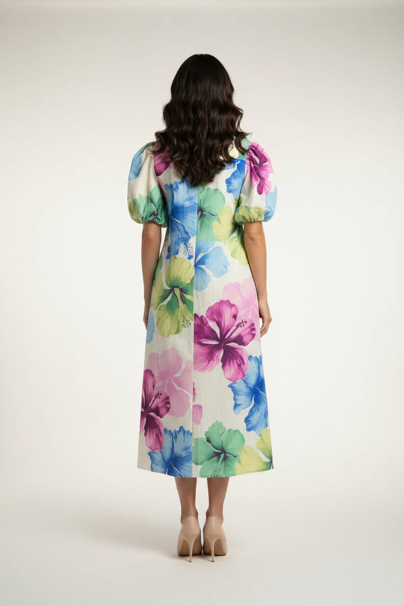 COLLAR V-NECK BUTTON DOWN MIDI DRESS - Image 2