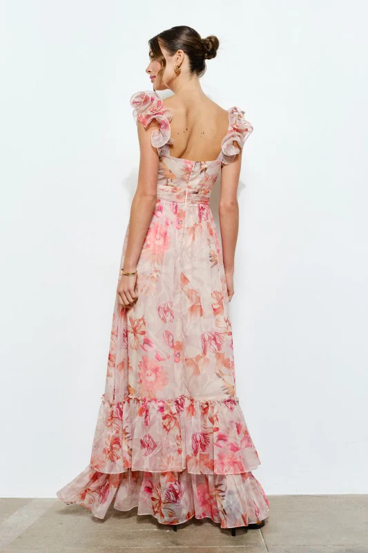 Floral Ruffle Sleeve Maxi Dress - Image 3