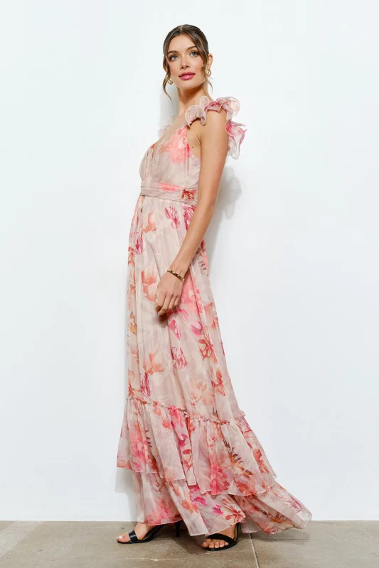Floral Ruffle Sleeve Maxi Dress - Image 4