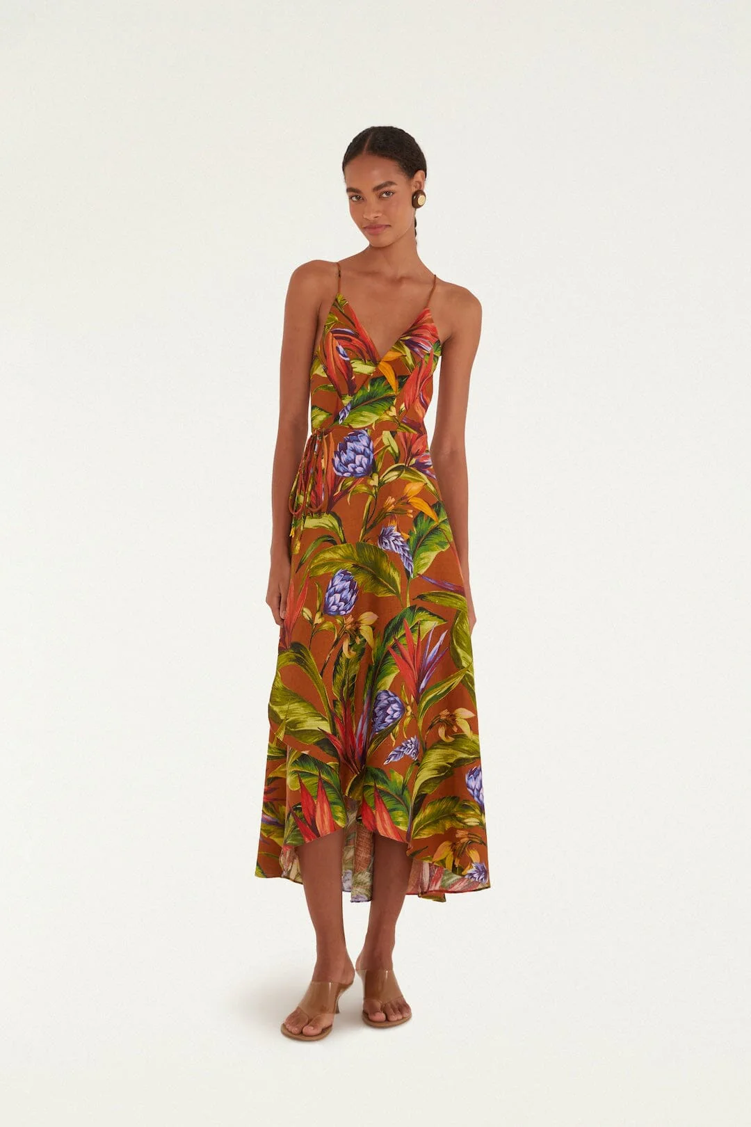 Florart Brown Midi Wrap Dress