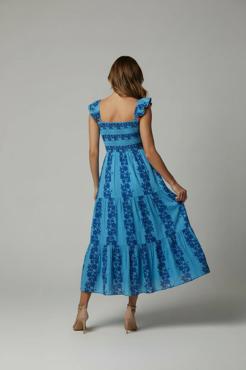 FLUTTER SLEEVE PATTERNED PRINT MIDI DRESS - Image 2