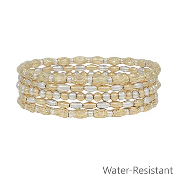 Beaded and Textured Oval Set of 5 Stretch Bracelets - Image 2