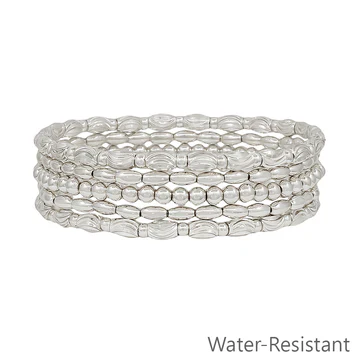 Beaded and Textured Oval Set of 5 Stretch Bracelets - Image 3