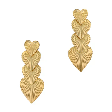 Gold Textured Hear Layered 2.75" Drop Earring