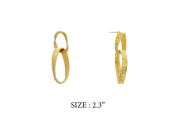 Gold Textured Metal Double Link Earring