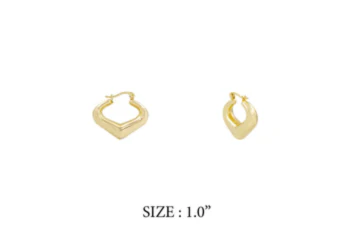 Gold Textured Puffy Pointed Huggie 1" Earring