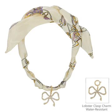 Knotted Scarf Necklace with Rhinestone Open Bow Charm - Image 3