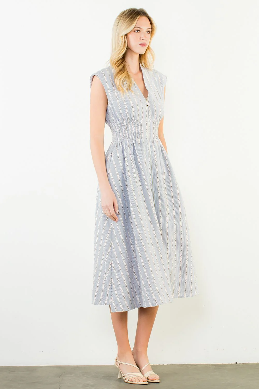 Sleeveless Striped Pattern V-Neck Dress - Image 2