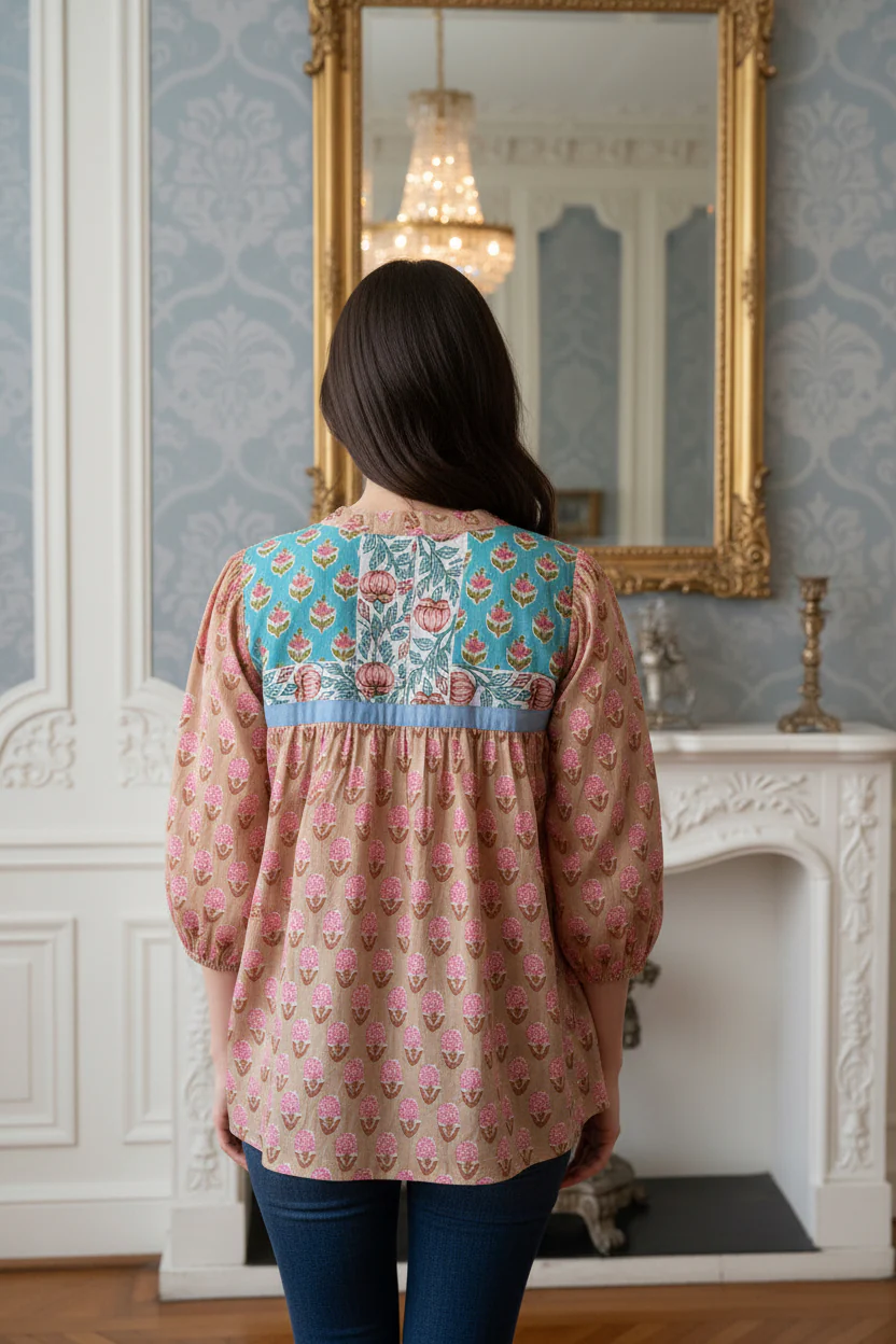 LONG SLEEVE FLORAL PATTERN V-NECK TOP - Image 2