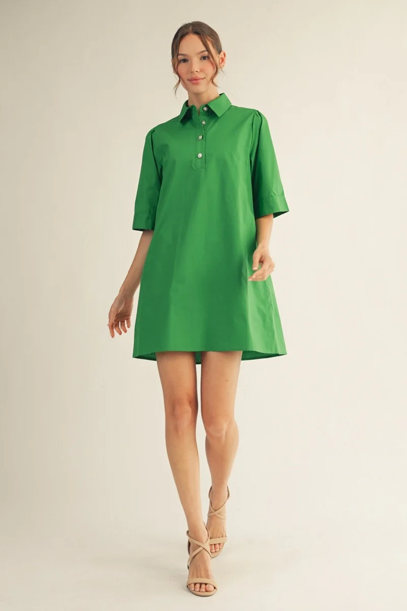 Pearl Button Accent Solid Shift Dress