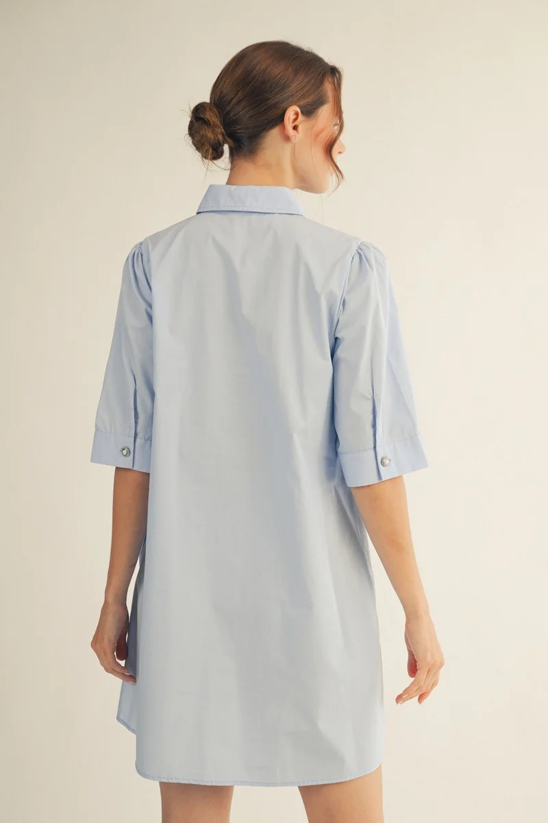 Pearl Button Accent Solid Shift Dress - Image 5