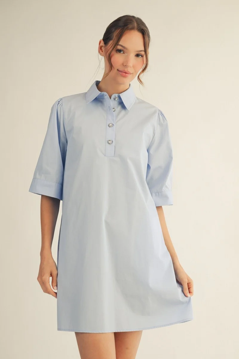 Pearl Button Accent Solid Shift Dress - Image 6