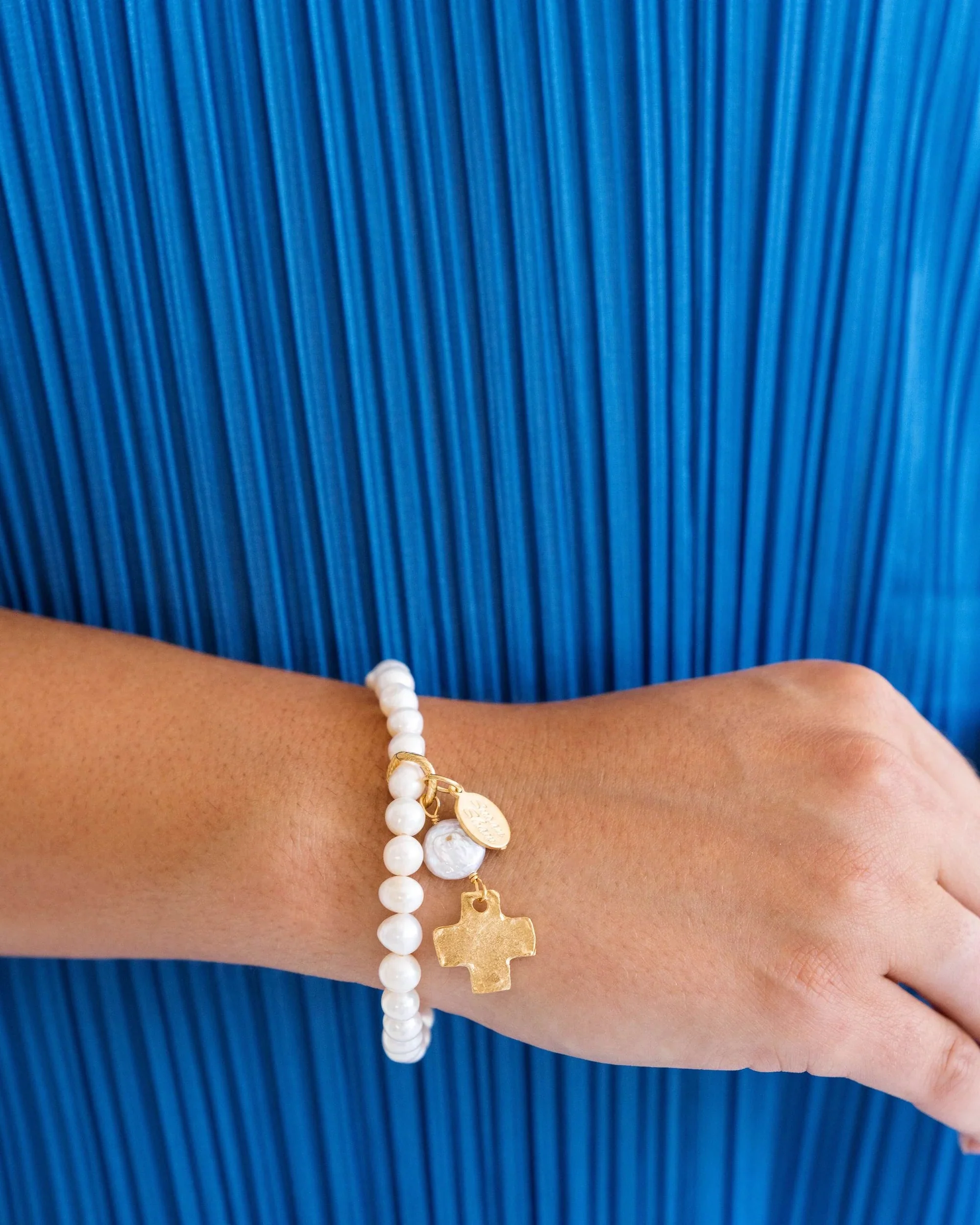 Pearl Cross Stretch Bracelet - Image 2