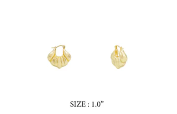 Puffy Pointed Shell Huggie 1" Earring - Image 2