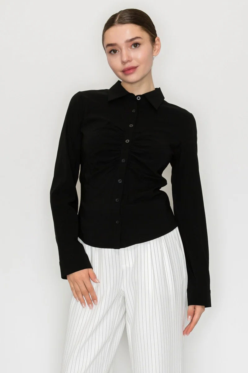Ruched Button Down Shirt - Image 4