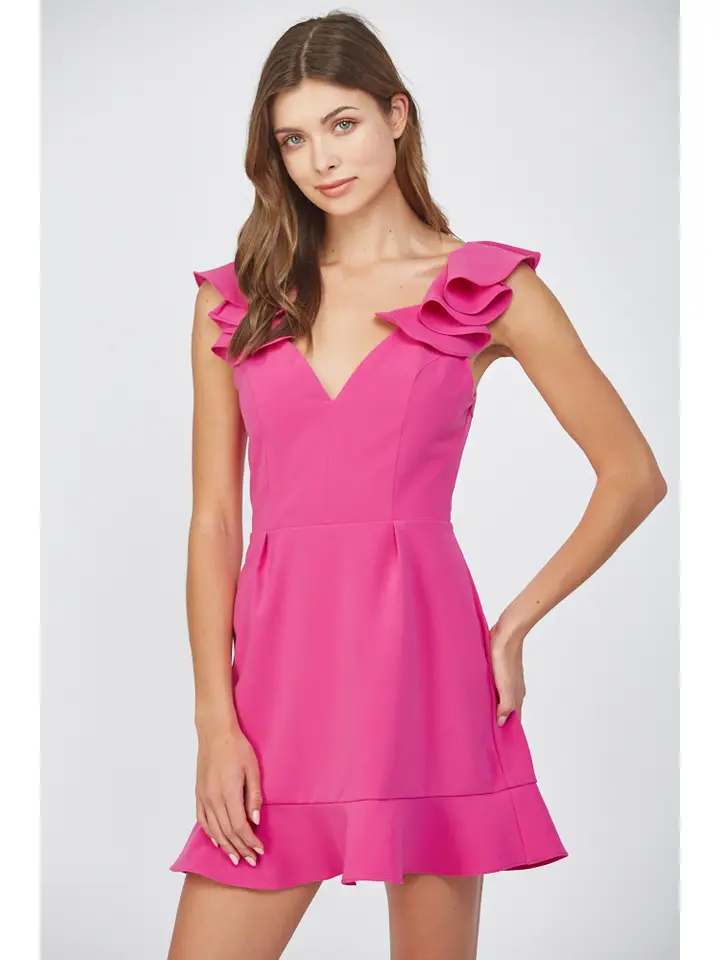 Ruffle Shoulder Open Back Mini Dress - Image 3