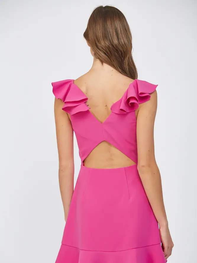 Ruffle Shoulder Open Back Mini Dress - Image 4