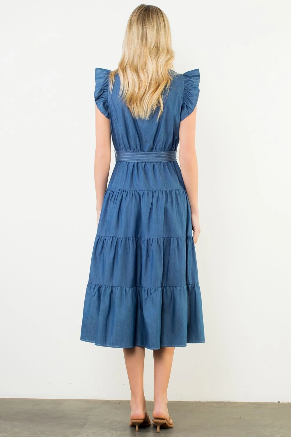 Ruffle Sleeve Denim Dress - Image 3