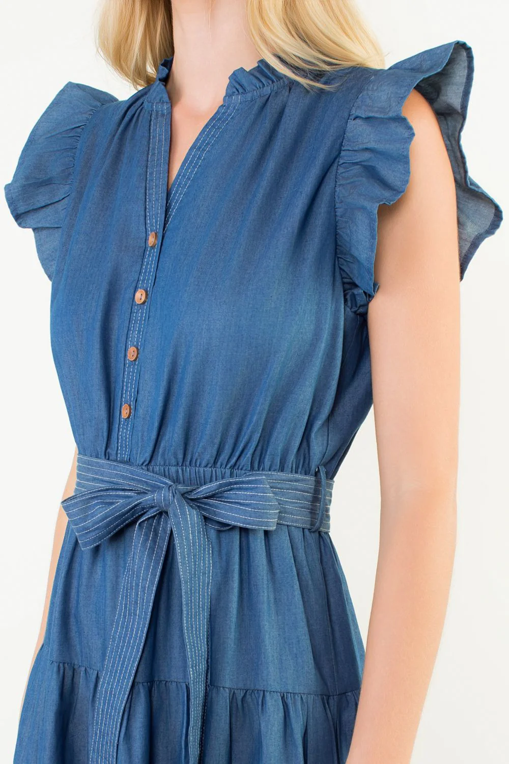 Ruffle Sleeve Denim Dress - Image 4