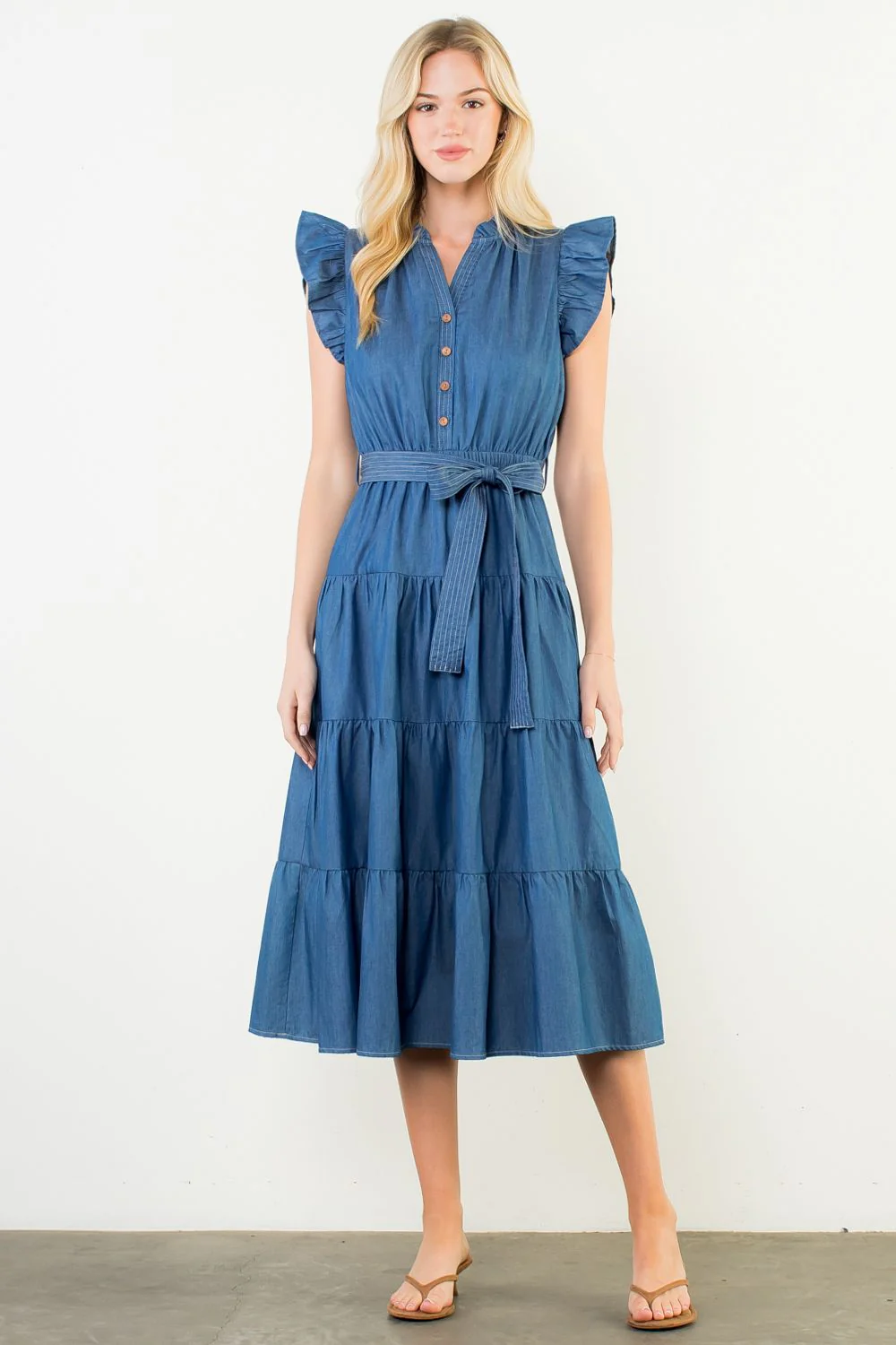 Ruffle Sleeve Denim Dress - Image 5
