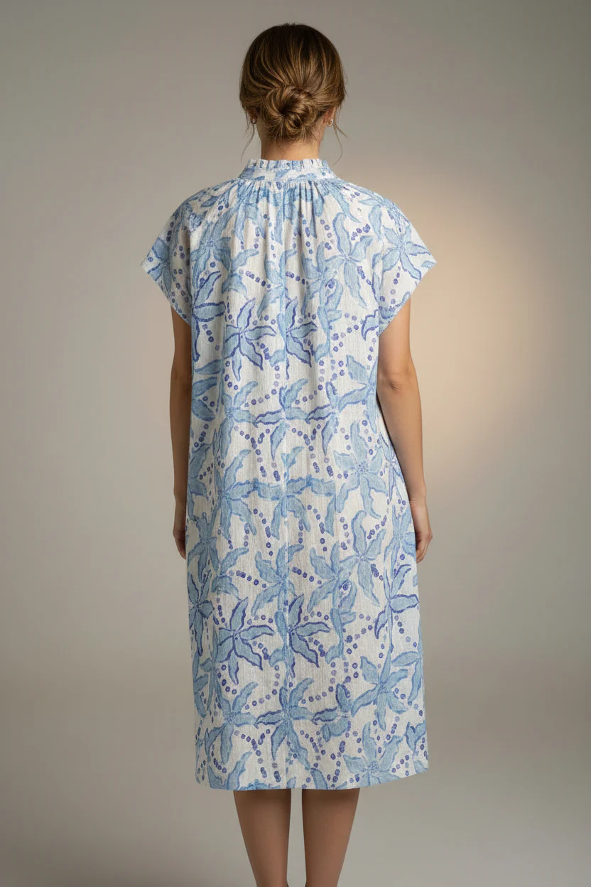 SHORT SLEEVE PATTERN BUTTON DOWN DRESS - Image 2
