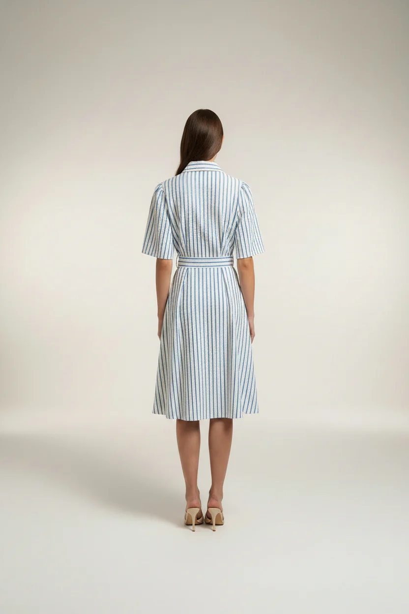 SHORT SLEEVE STRIPED MINI DRESS WITH POCKETS - Image 2