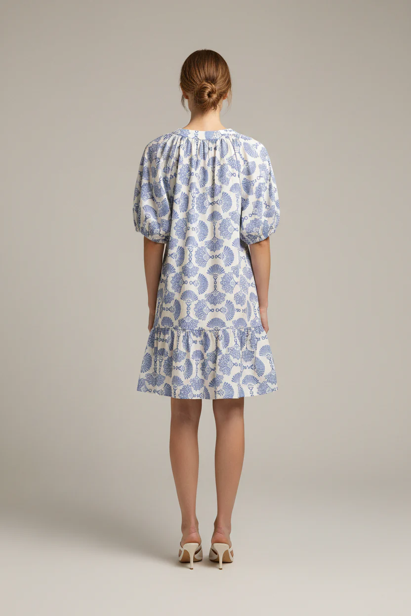 SHORT SLEEVE WOVEN PRINT BUTTON DOWN MINI DRESS WITH FULL LINING AND POCKETS - Image 2