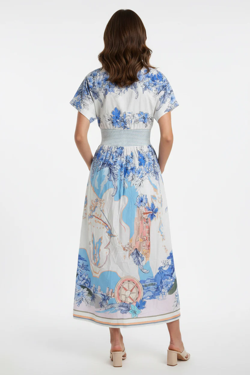 SMOCKED WAIST WITH ZIPPER FRONT MIDI DRESS - Image 2