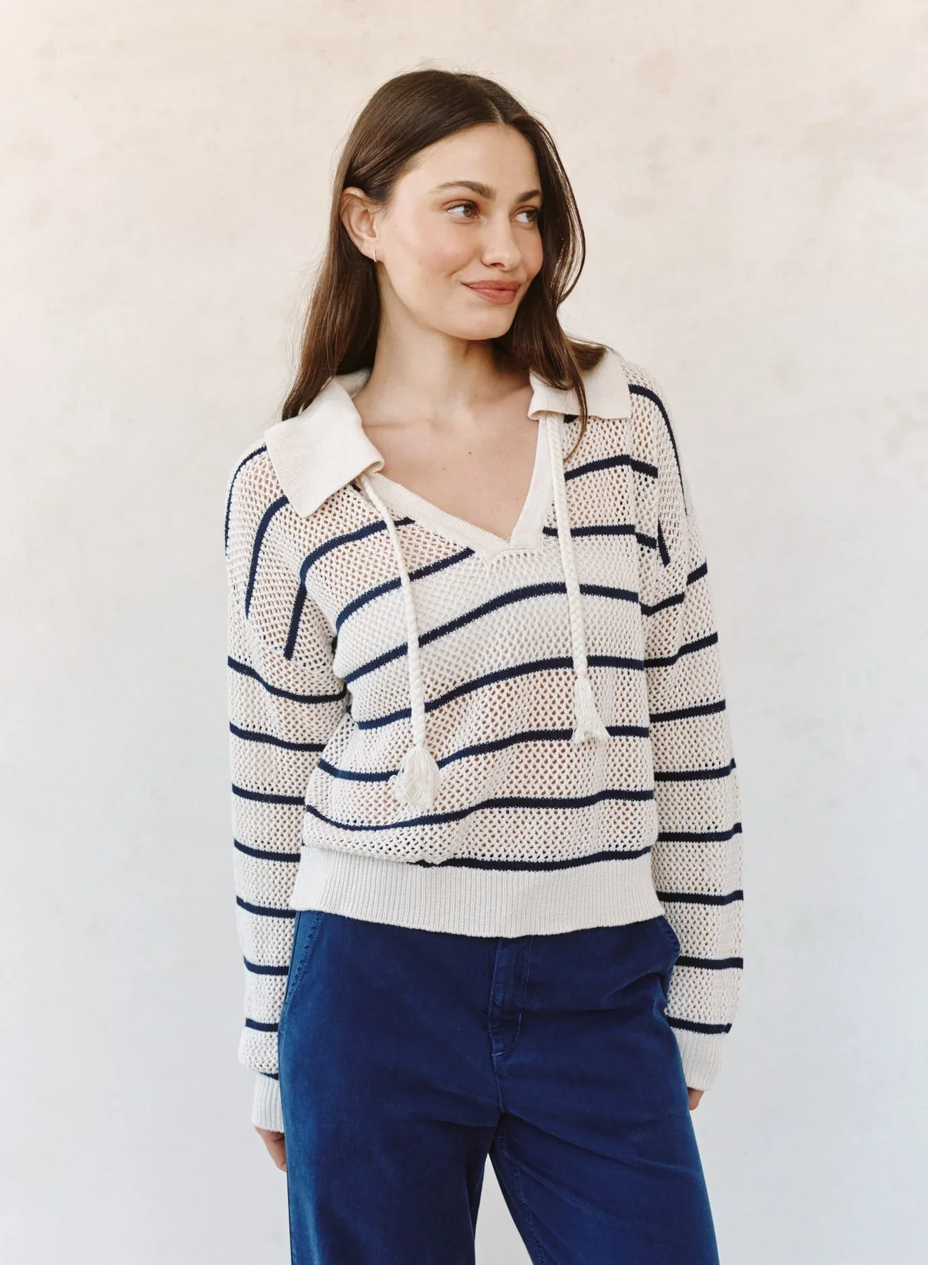 Tassel Tie Open Knit Sweater - Image 3