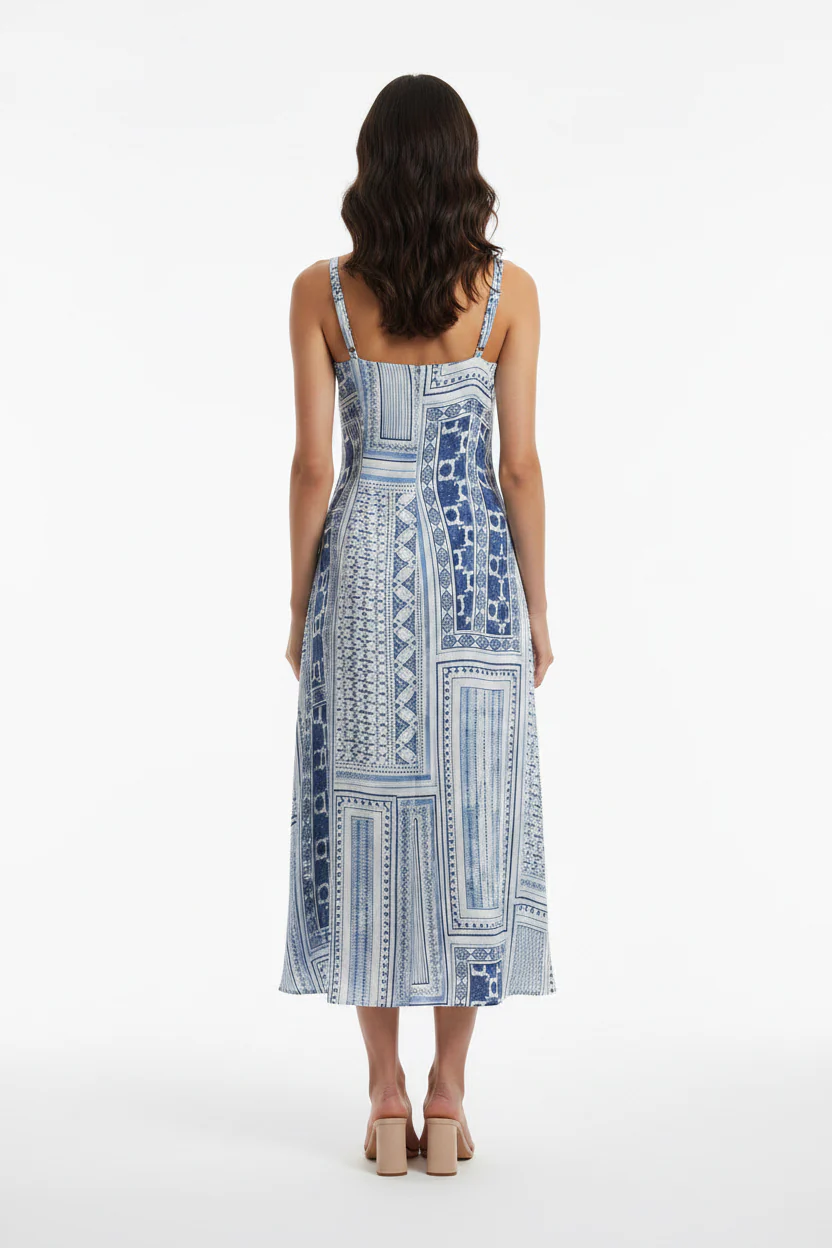 THIN STRAP PATTERNED MIDI DRESS
