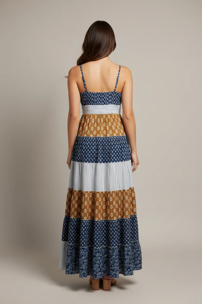 THIN STRAP PATTERNED TIERED MAXI DRESS - Image 2