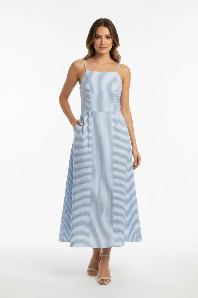 THIN STRAP STRIPE DRESS