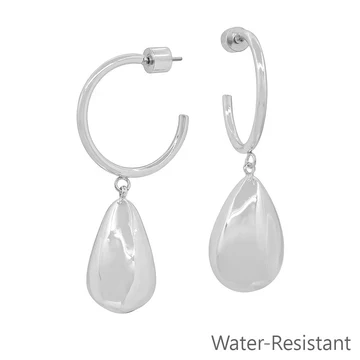 Water Resistant 1" Hoop Teardrop Earring - Image 2