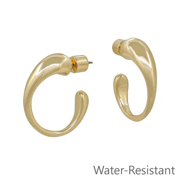 Water Resistant Gold 1" Volumed Textured Hoop Earring