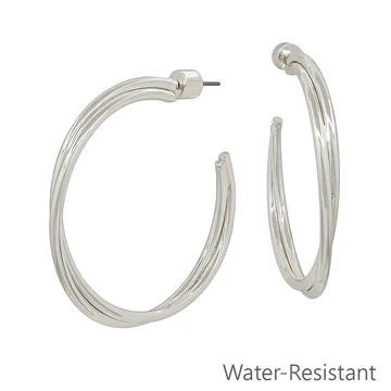Water Resistant Gold Twisted 2" Hoop Earring - Image 2