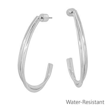 Water Resistant Gold Twisted Teardrop Open Hoop 1.5" Earring - Image 2