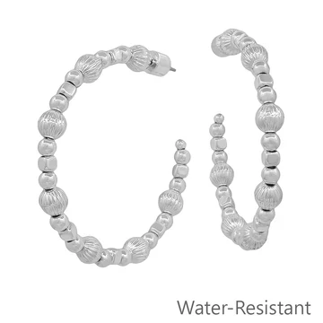 Water Resistant Graduated Beaded 2" Hoop Earring - Image 3